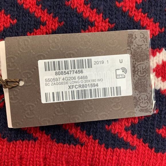 NWT Gucci Zigzag Wool Scarf In Red - Picture 7 of 11